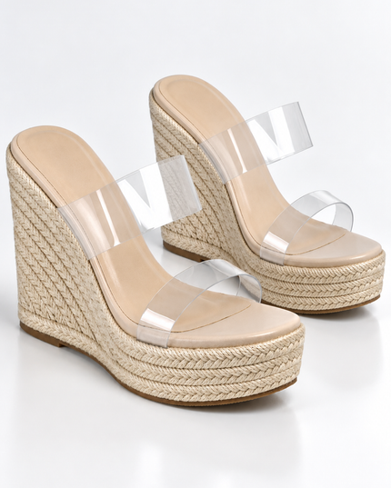 Beige Transparent Platform Wedges