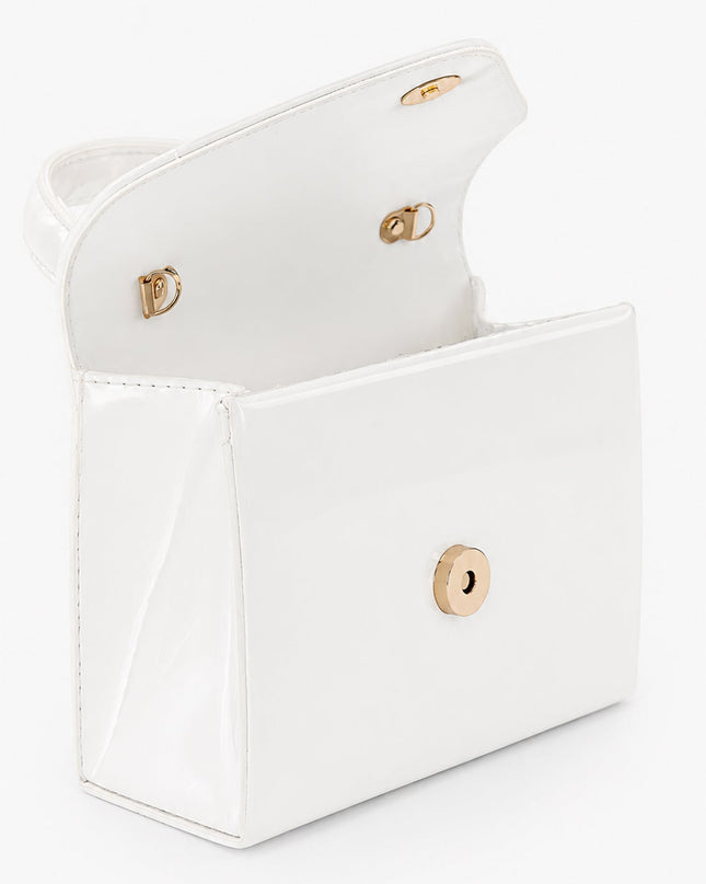 White Faux Leather Top Handle Bag