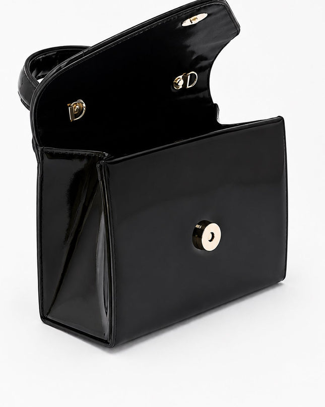 Black Faux Leather Top Handle Bag