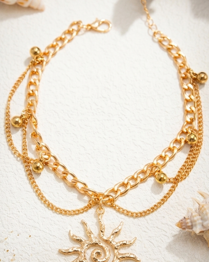 Gold Charm Layered Anklet