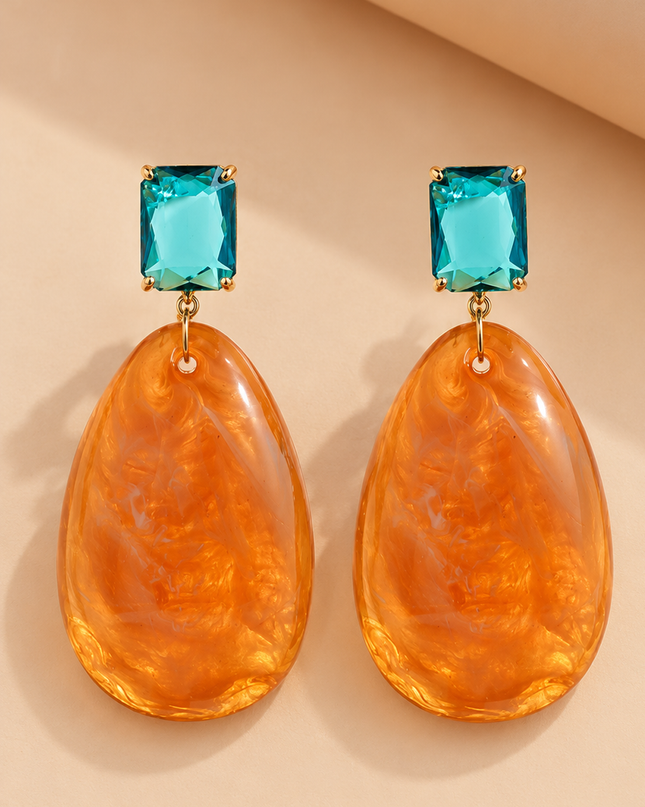 Orange Stone Crystal Drop Earrings